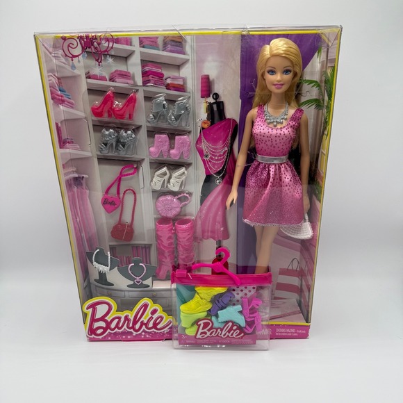 Mattel Other - Rare Mattel 2013 Barbie Doll & Shoes Giftset Purses Necklaces Shoes Pink NEW